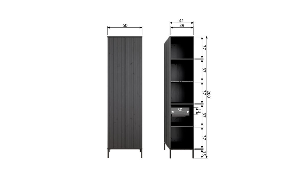 WOOOD Premium New Gravure hoge kast met lade grenen zwart