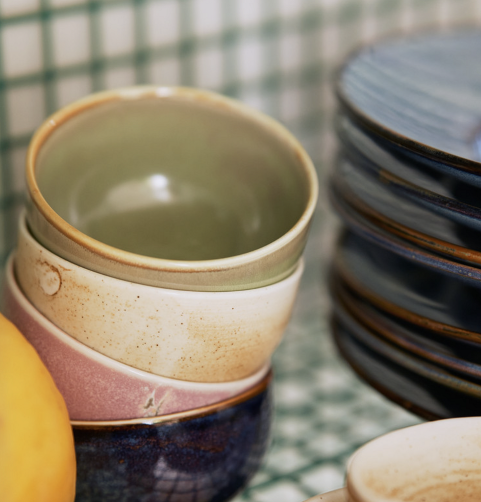 HKLIVING kom rustieke creme/bruin 