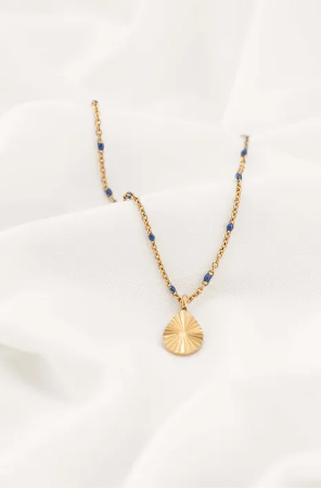 Zusss ketting met druppel hanger kobaltblauw/goud