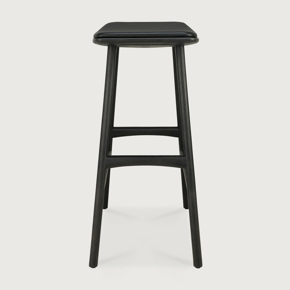 Ethnicraft Osso Counter Stool Varnished Oak Black Black Leather