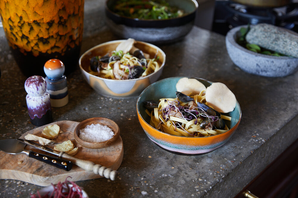 HKLIVING 70s ceramics: pasta bowls golden hour, set of 2