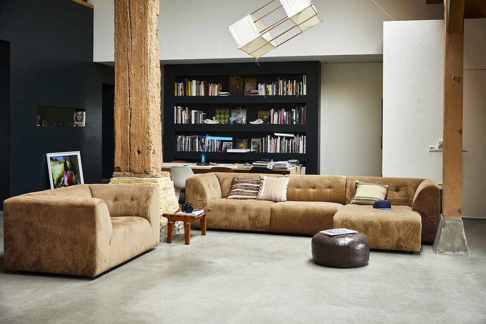 HKliving vint couch element hocker corduroy rib brown