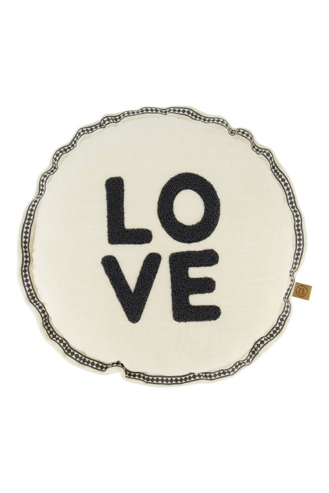 Zusss kussen rond love 45cm zand/antracietgrijs