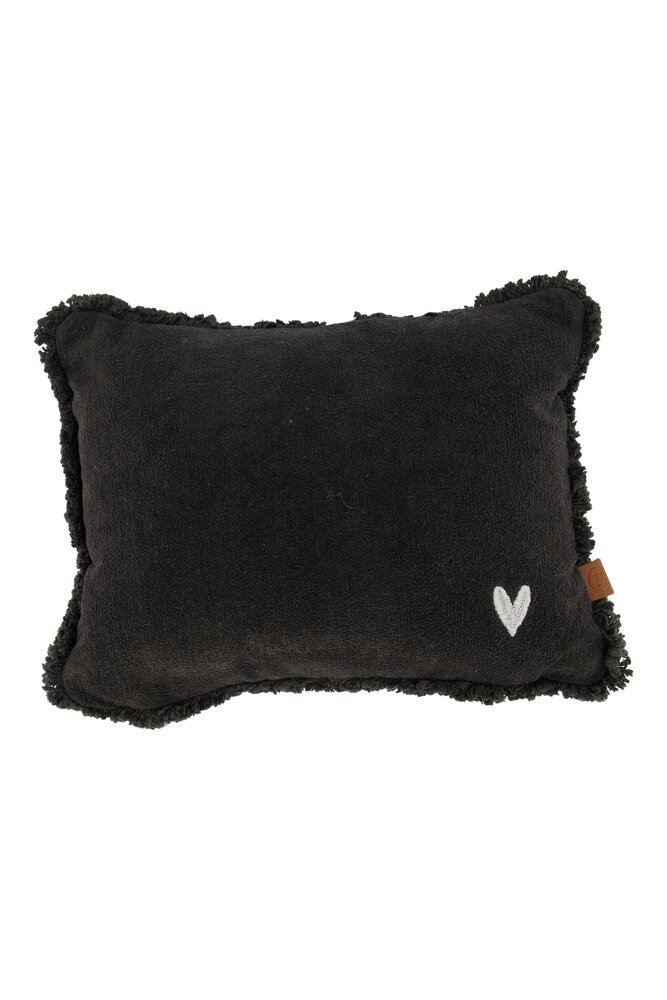 Zusss kussen velvet zilver hartje 35x25cm antracietgrijs