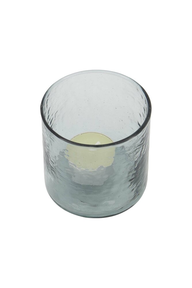 Zusss waxinelichthouder hammered glas M grijsblauw
