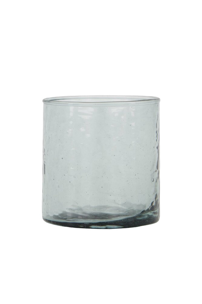 Zusss waxinelichthouder hammered glas M grijsblauw