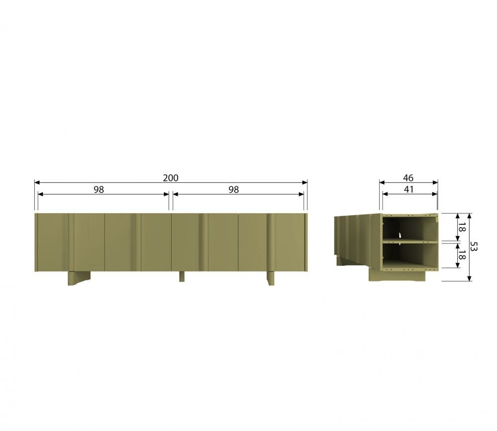 WOOOD Basu TV Meubel Grenen Moss 200cm