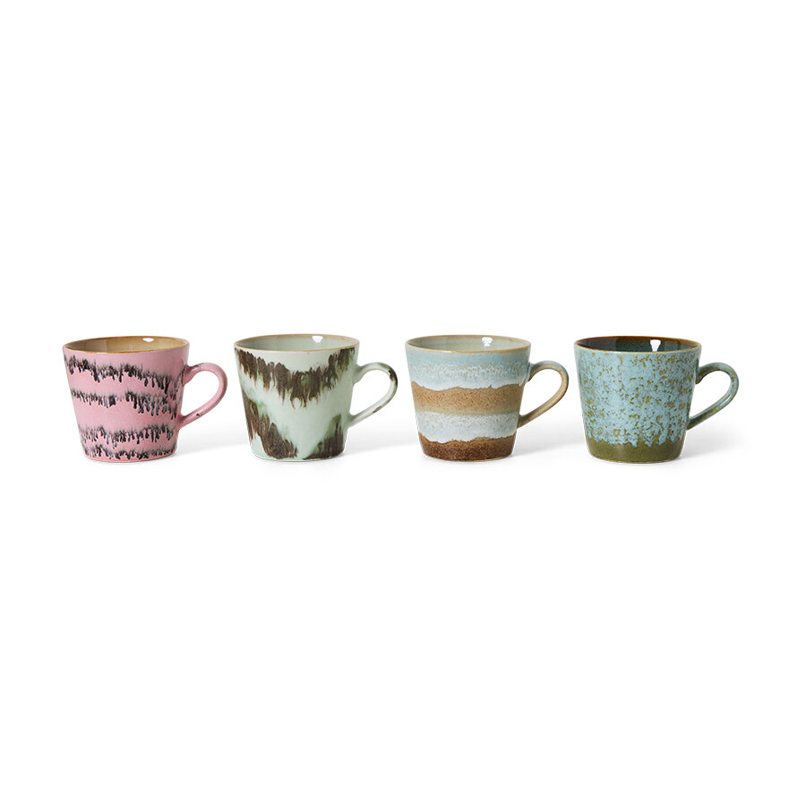 HKLIVING 70's ceramics Cappuccino Mugs Dada, set of 4