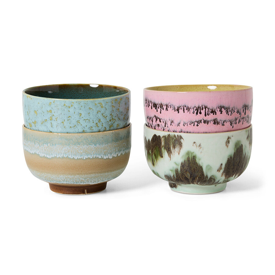 HKLIVING 70's ceramics Noodle Bowls, Dada Set Of 4