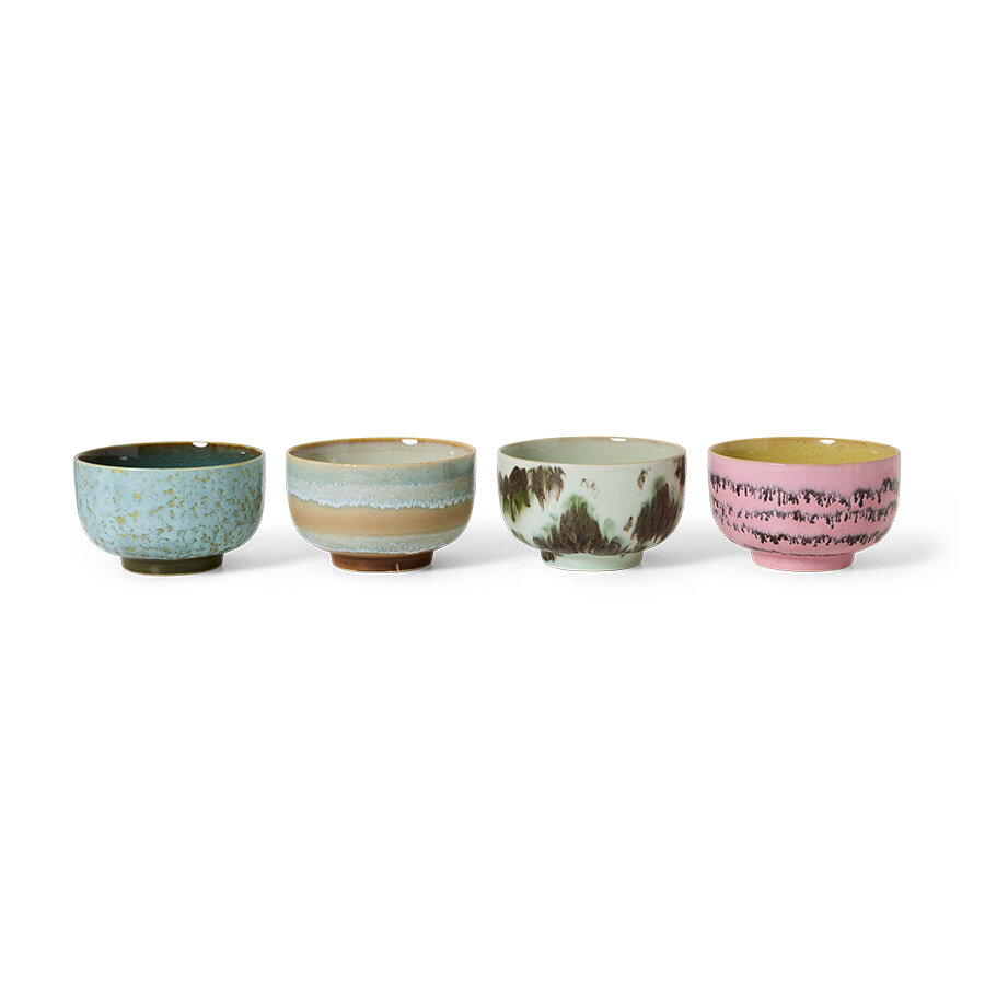 HKLIVING 70's ceramics Noodle Bowls, Dada Set Of 4