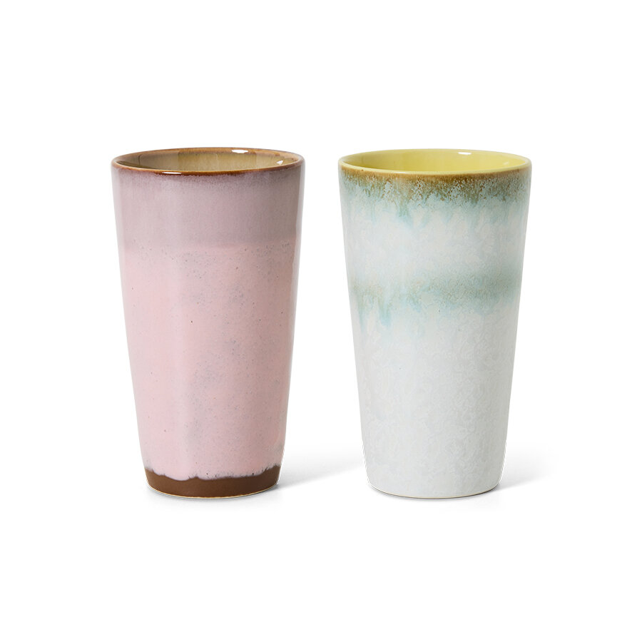 HKLIVING 70's ceramics Latte Mugs Fresco, set of 2