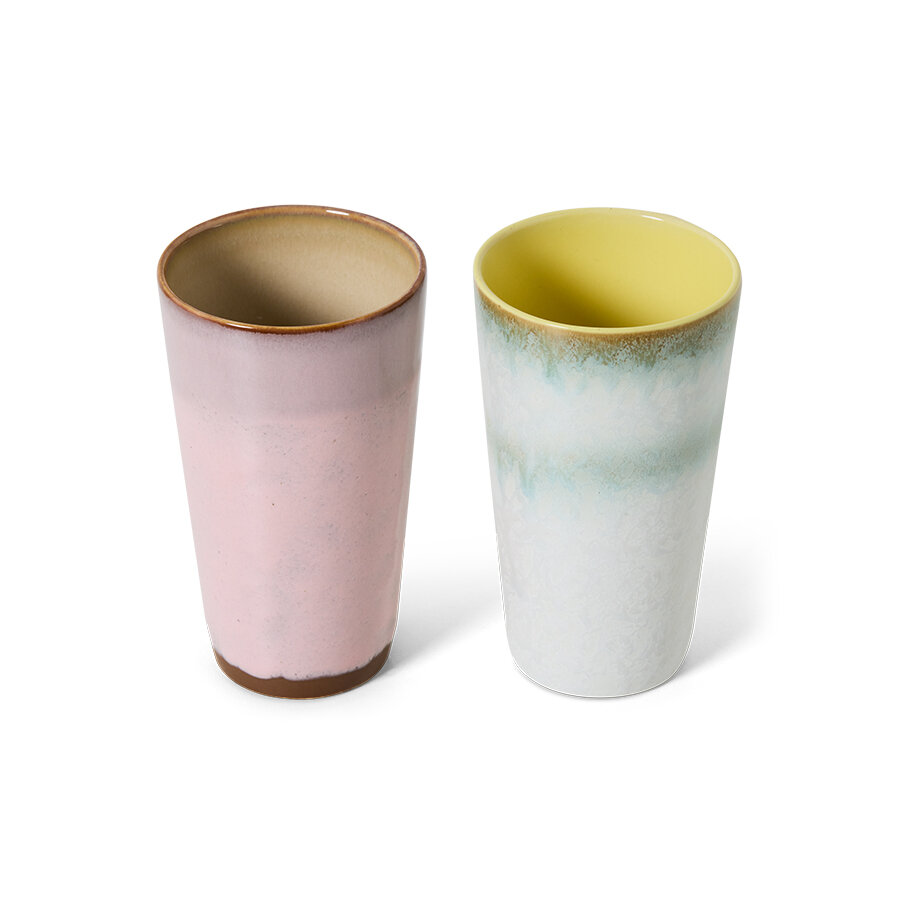 HKLIVING 70's ceramics Latte Mugs Fresco, set of 2