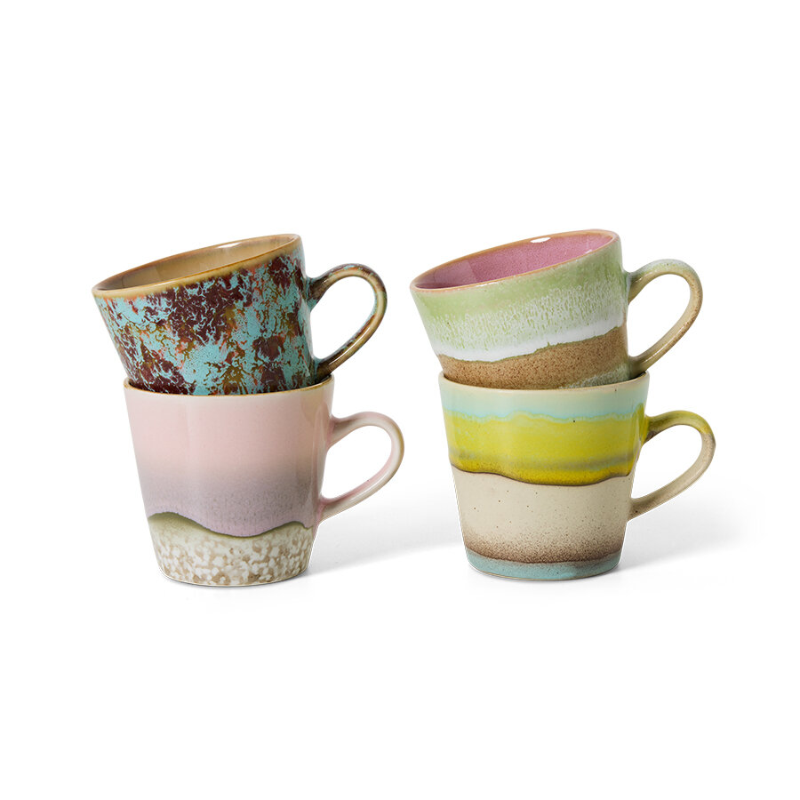 HKLIVING 70's ceramics Americano Mugs Rococo, Set Of 4