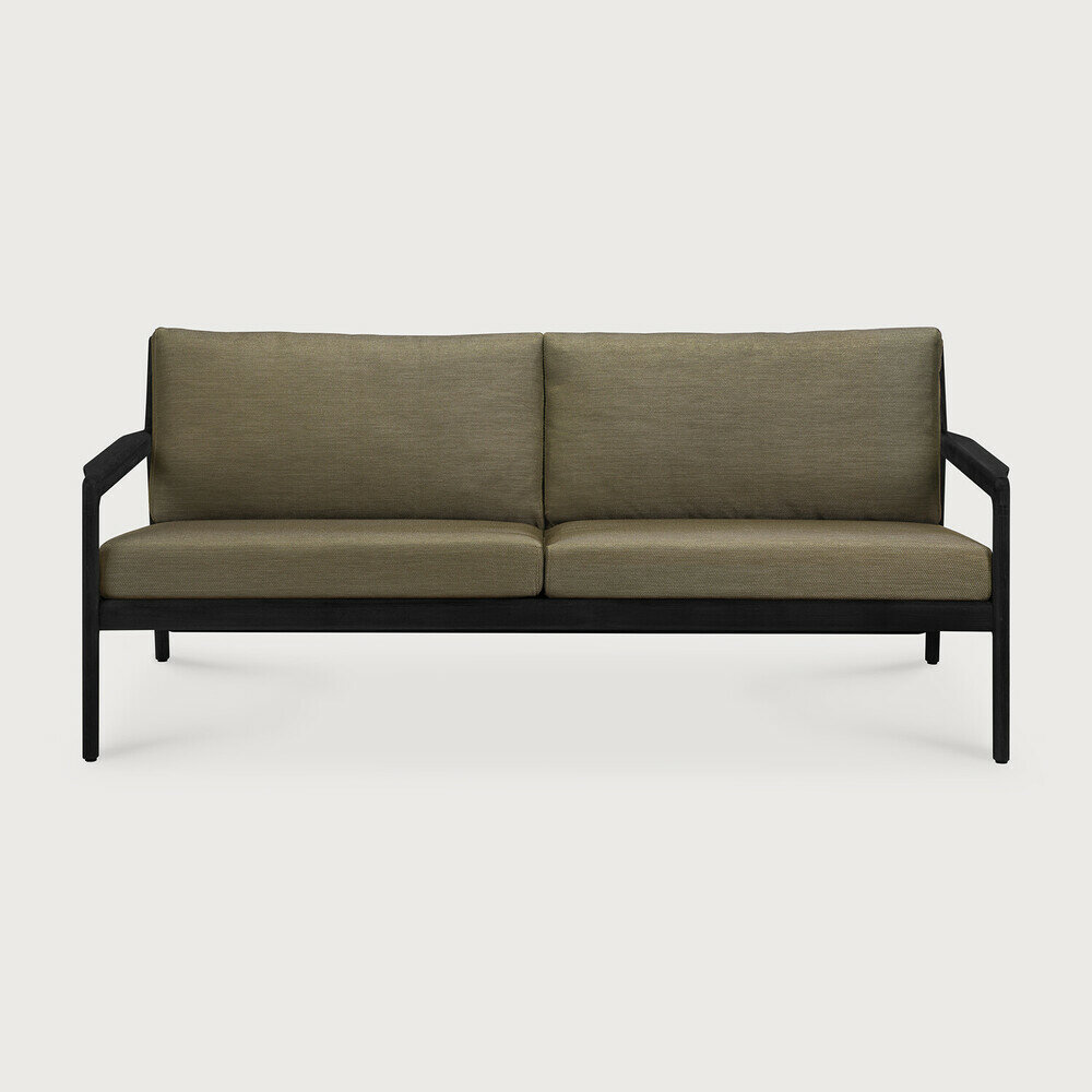 Ethnicraft Jack Outdoor 2-Zits Bank Zwart met Groene Kussens