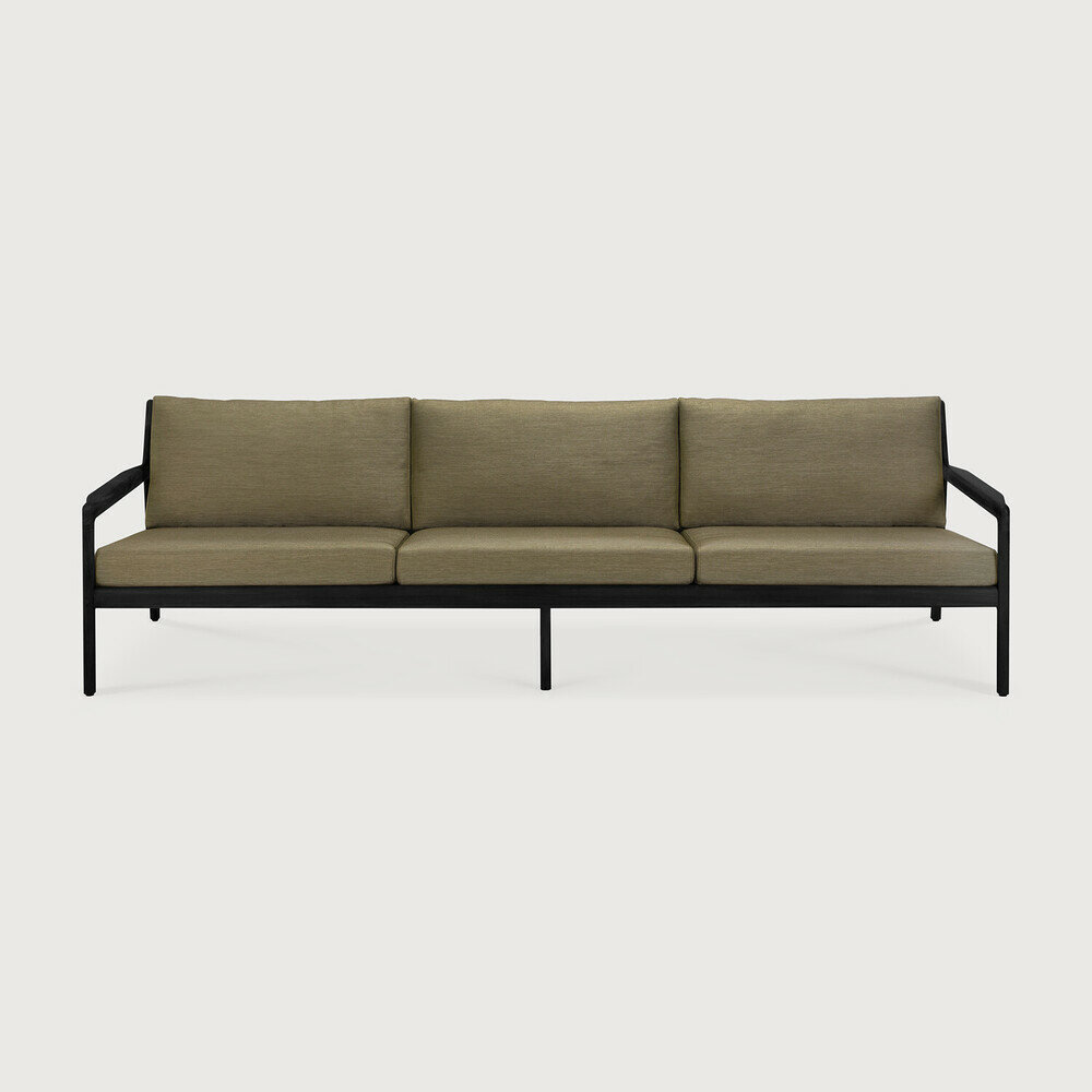 Ethnicraft Jack Outdoor 3-Zits Bank Zwart met Groene Kussens