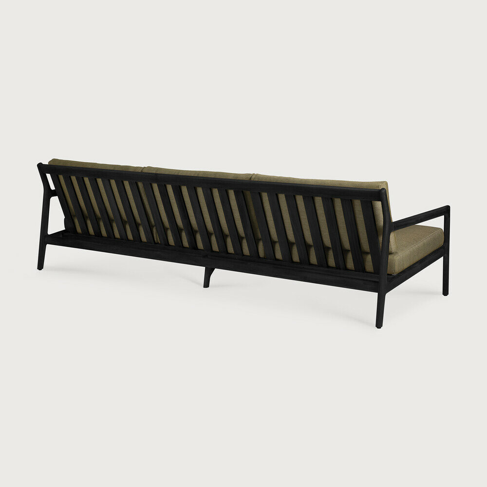 Ethnicraft Jack Outdoor 3-Zits Bank Zwart met Groene Kussens