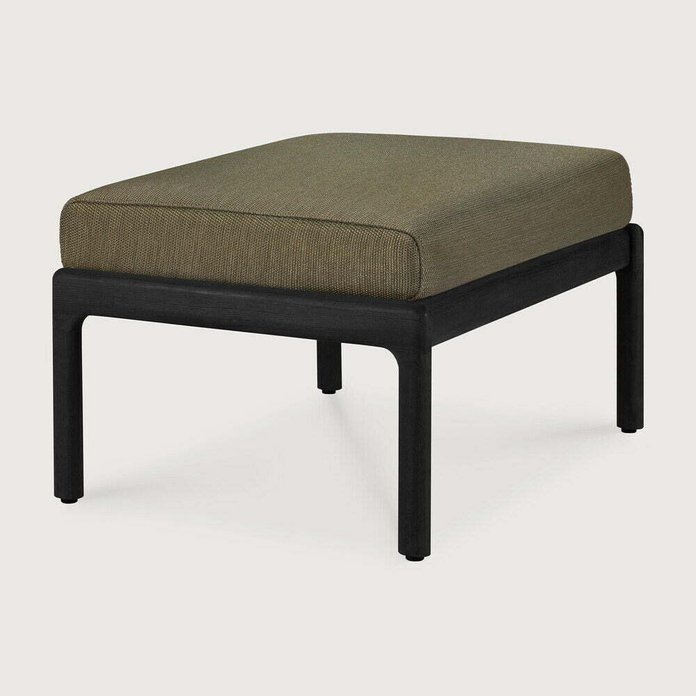Ethnicraft Jack Outdoor Voetenbank Zwart met Groene Kussens