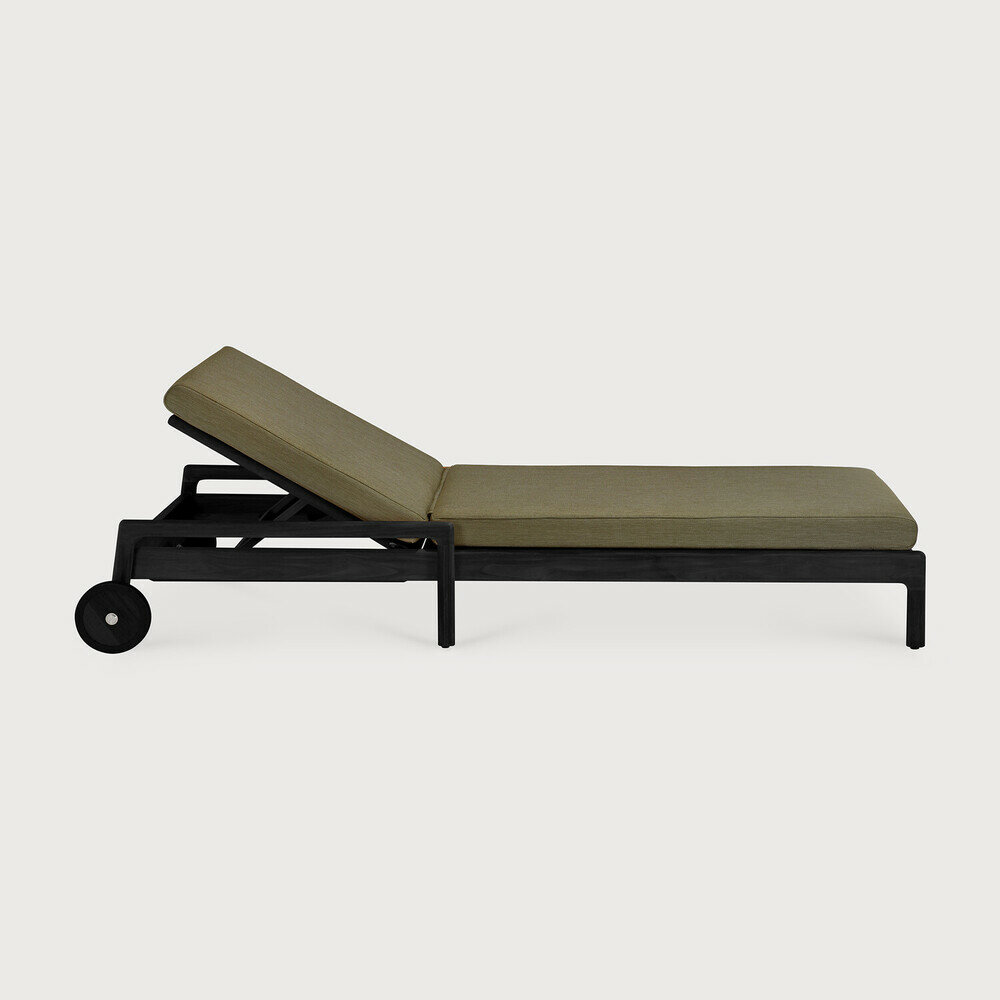 Ethnicraft Jack Outdoor Verstelbaar Ligbed Zwart Met Groene Kussens