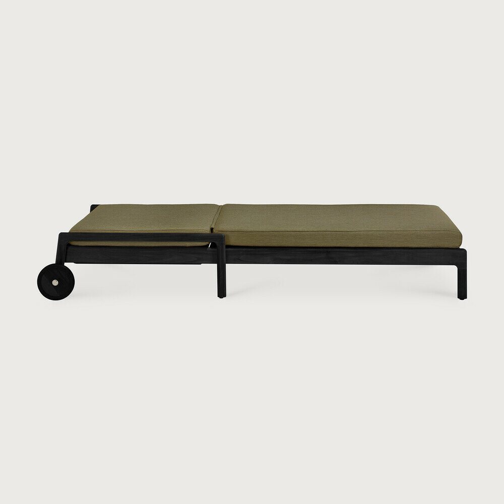 Ethnicraft Jack Outdoor Verstelbaar Ligbed Zwart Met Groene Kussens