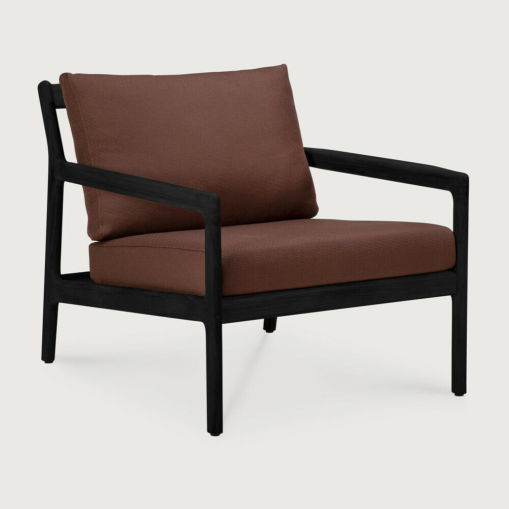 Ethnicraft Jack Outdoor Loungestoel Zwart met Burgundy Kussens