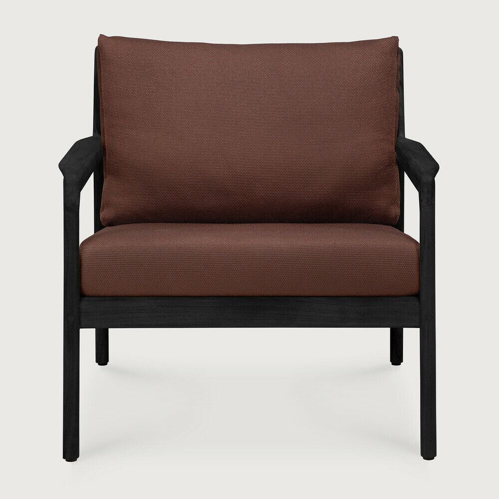 Ethnicraft Jack Outdoor Loungestoel Zwart met Burgundy Kussens