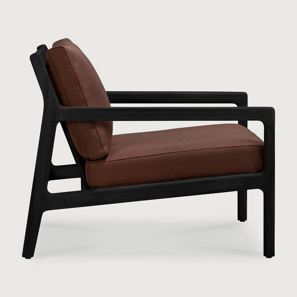 Ethnicraft Jack Outdoor Loungestoel Zwart met Burgundy Kussens