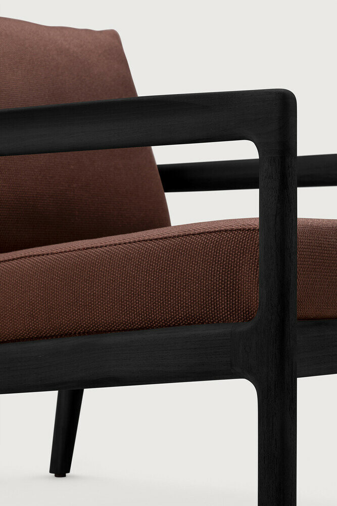 Ethnicraft Jack Outdoor Loungestoel Zwart met Burgundy Kussens