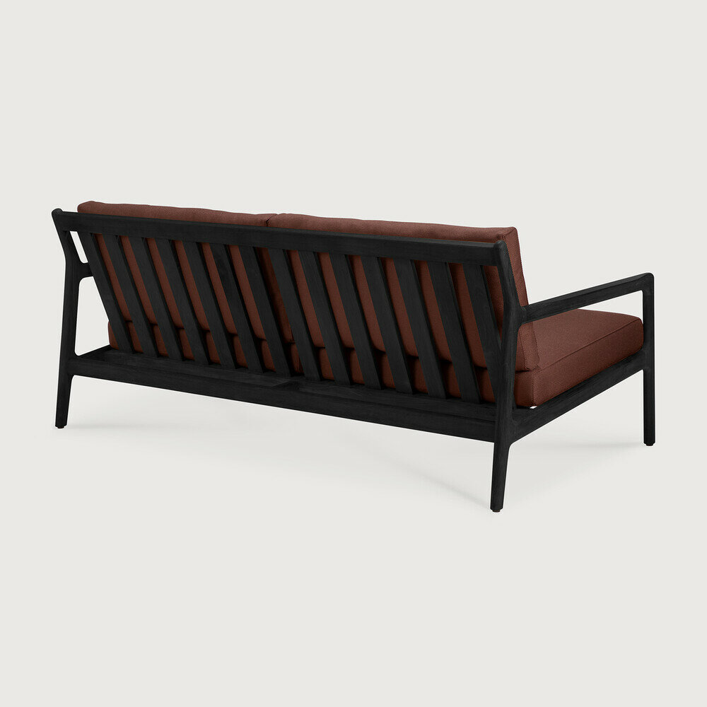 Ethnicraft Jack Outdoor 2-Zits Bank Zwart met Burgundy Kussens