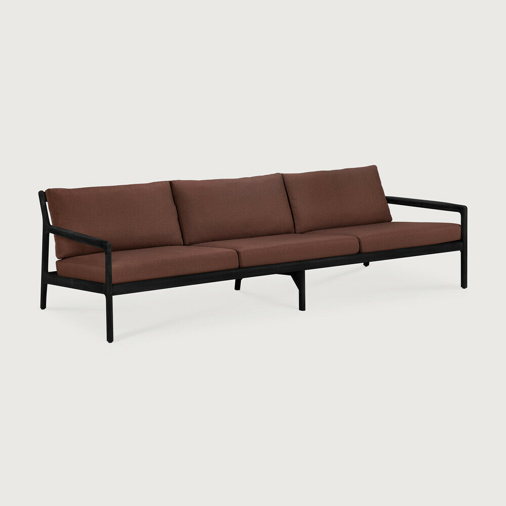 Ethnicraft Jack Outdoor 3-Zits Bank Zwart met Burgundy Kussens