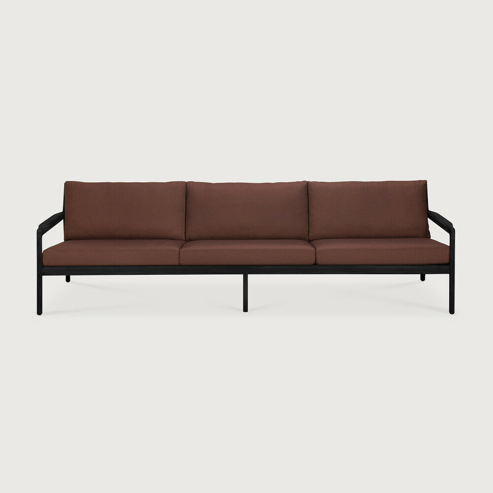 Ethnicraft Jack Outdoor 3-Zits Bank Zwart met Burgundy Kussens