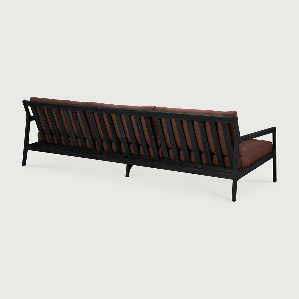 Ethnicraft Jack Outdoor 3-Zits Bank Zwart met Burgundy Kussens