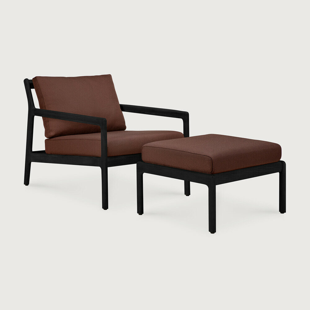 Ethnicraft Jack Outdoor Voetbank Zwart Met Burgundy Kussens