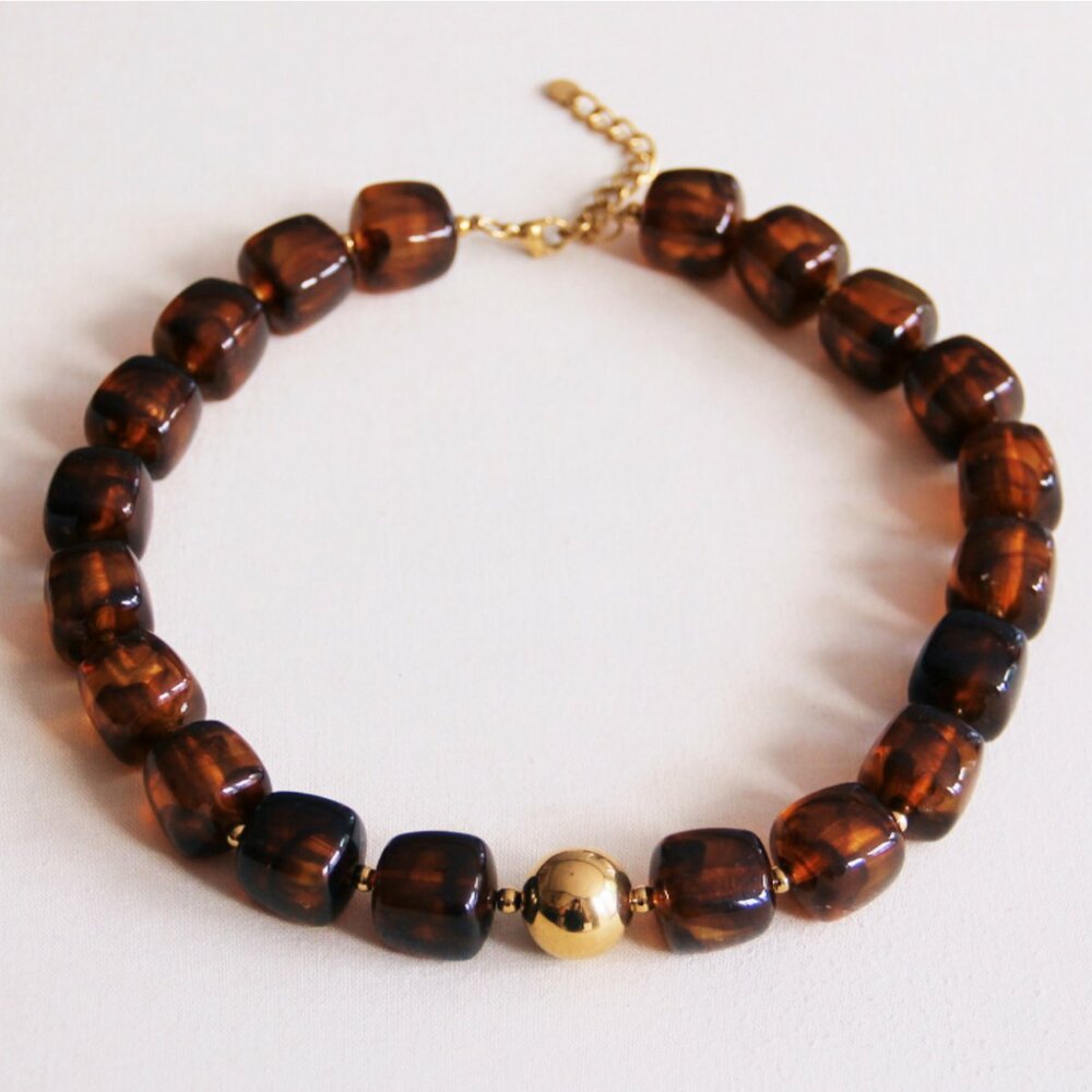 Bazou ketting XL vierkante kralen bruin