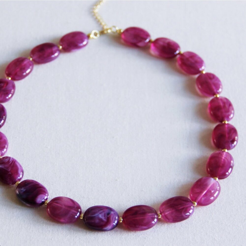 Bazou XL ovale kralen ketting - paars