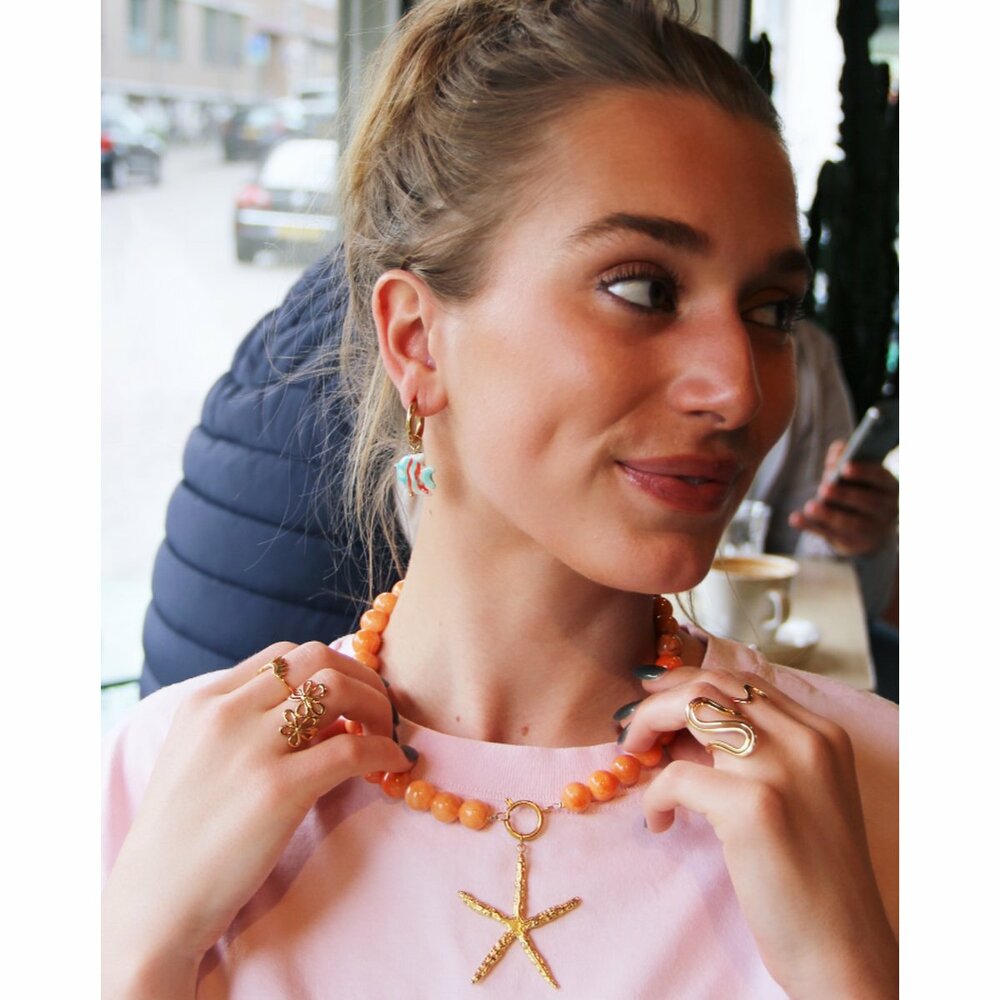 Bazou kralen ketting van natuursteen XL - orange