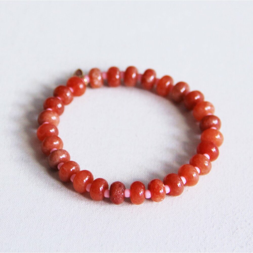 Bazou elastisch armbandje van edelstenen - oranje/roze