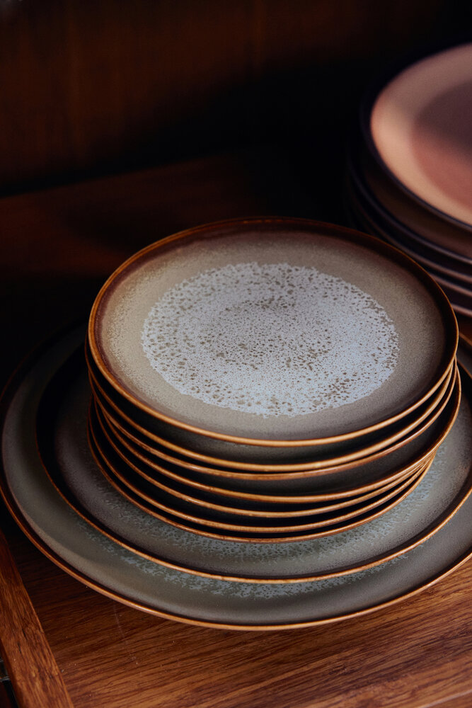 HKLIVING 70's ceramics Dinner Plates Contrast, Set Of 2
