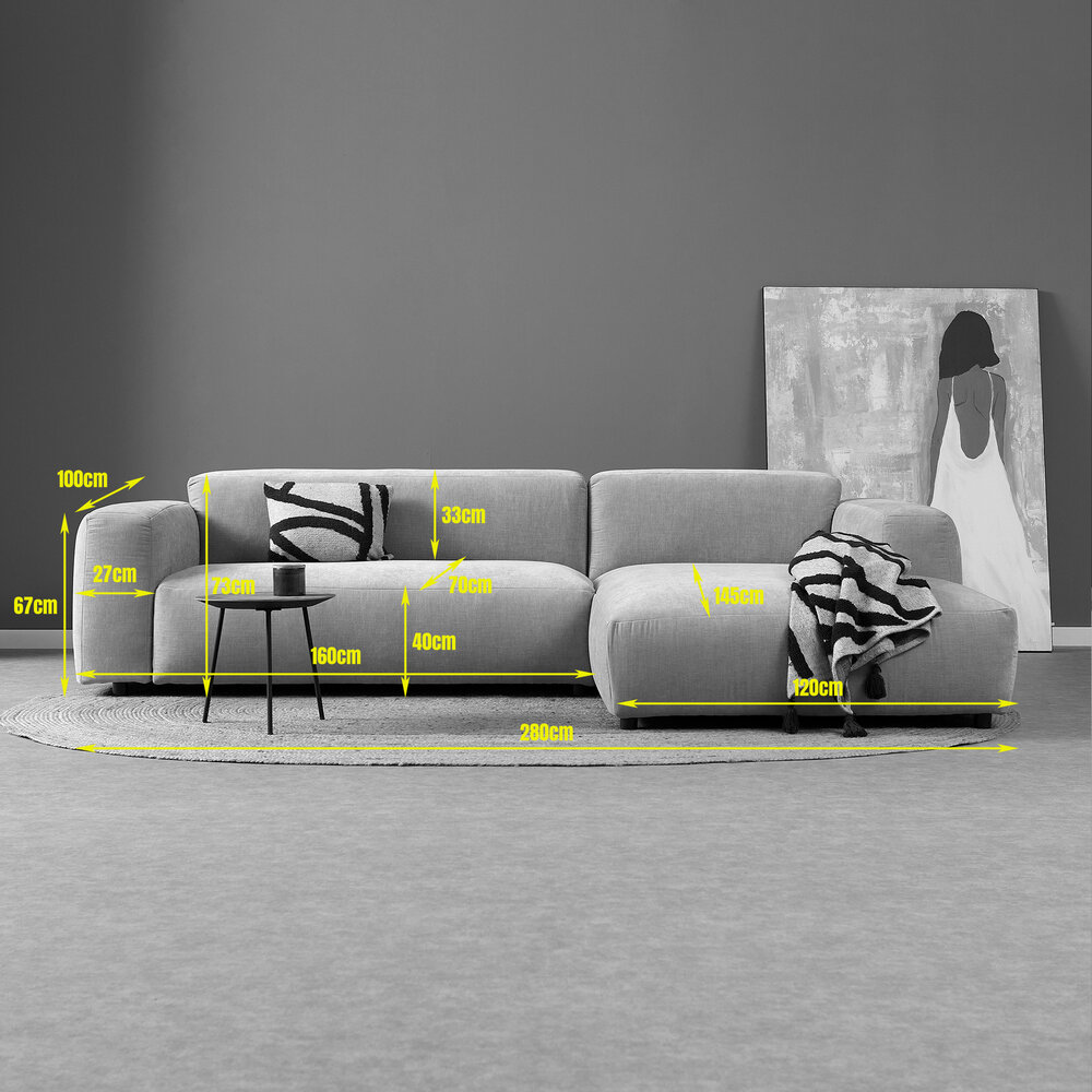 Pepp Interiors Ocean Bank Chaise Longue Links in Standaard Stof Boston cement