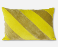 HKliving Striped velvet cushion in the colour yellow/green.