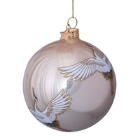 Vondels glazen kerstbal glanzend champagne met kraanvogels 