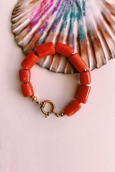 Bonnie Studios Phil armband rood oranje bamboe koraal