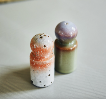 HKliving 70s ceramics: peper &amp; salt jar, asteroids/peat