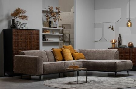 WOOOD Premium Statement Hoekbank Rechts Platte Brede Rib Taupe