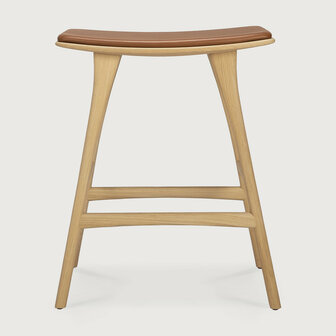 Ethnicraft Osso Counter Stool Varnished Oak Cognac Leather