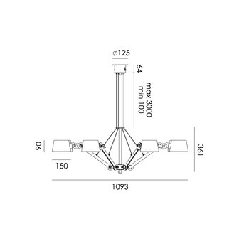 Tonone Bolt chandelier 6 arms smokey black