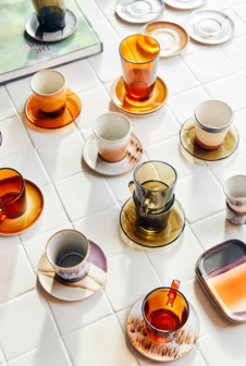 HKLIVING 70s glassware: coffee cups amber brown (set of 4)