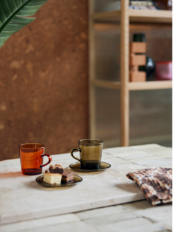HKLIVING 70s glassware: saucers amber brown (set of 4)