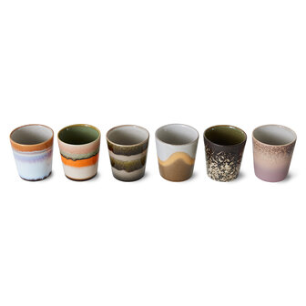 HKLIVING 70s ceramics: coffee mugs, Elements (set of 6)