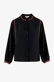 Zusss blouse met borduursels zwart/koraalroze