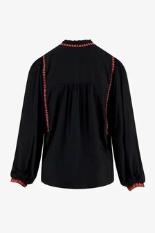 Zusss blouse met borduursels zwart/koraalroze